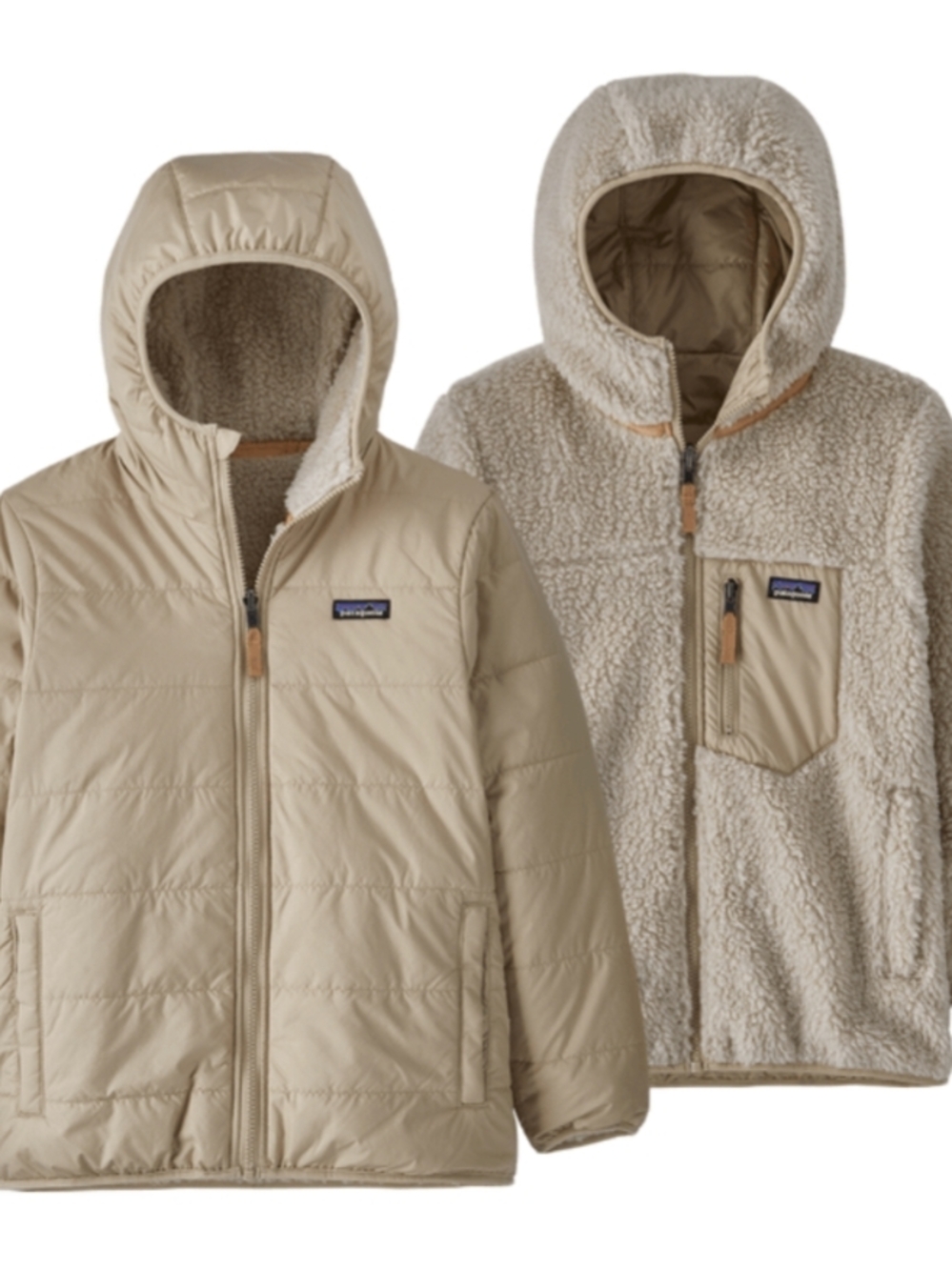 Patagonia Kids Reversible Hooded Jacket in Tan Beige